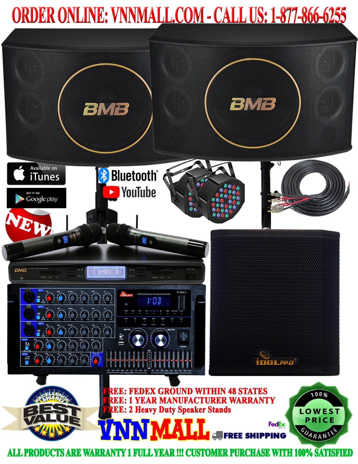 KARAOKE SYSTEM 25 - BMB Japan 3-Way 5 Speakers Karaoke System 2800 Watts - MODEL: 2025