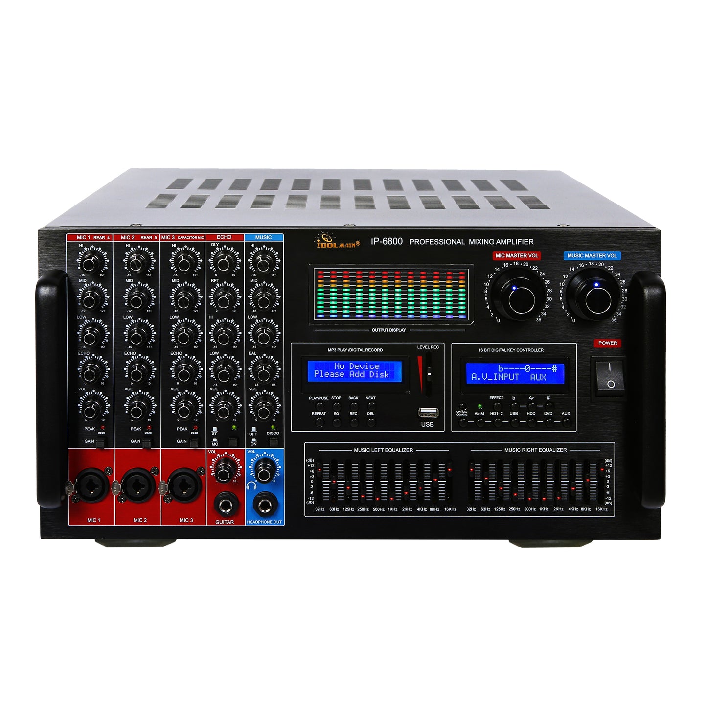 IDOLmain IP-6800 8000W Professional Digital Echo Console Karaoke Mixing Amplifier With 10 Band Equalizer, Phantom Power/HDMI/Optical Inputs - Model 2025