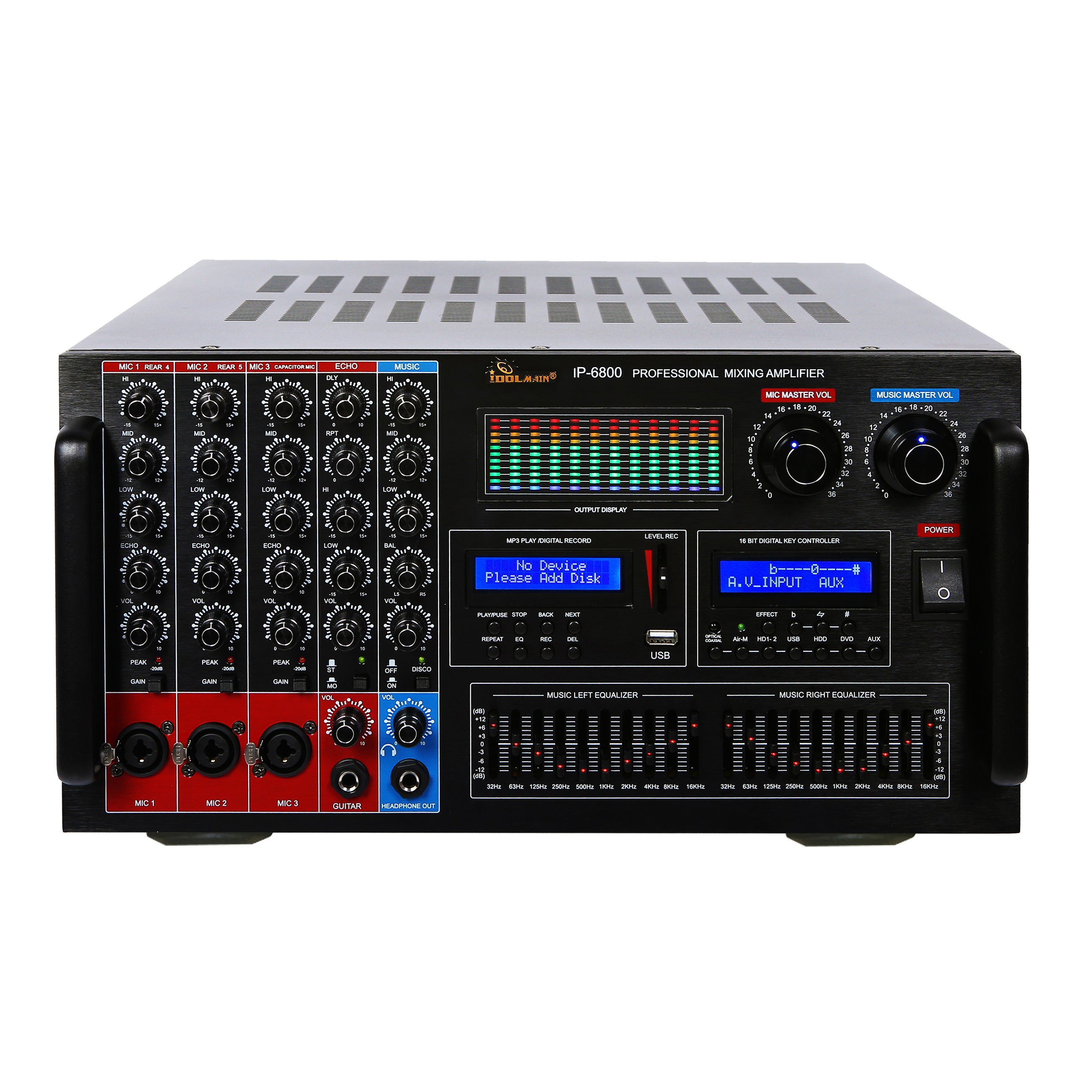 IDOLmain IP-6800 8000W Professional Digital Echo Console Karaoke Mixing Amplifier With 10 Band Equalizer, Phantom Power/HDMI/Optical Inputs - Model 2025