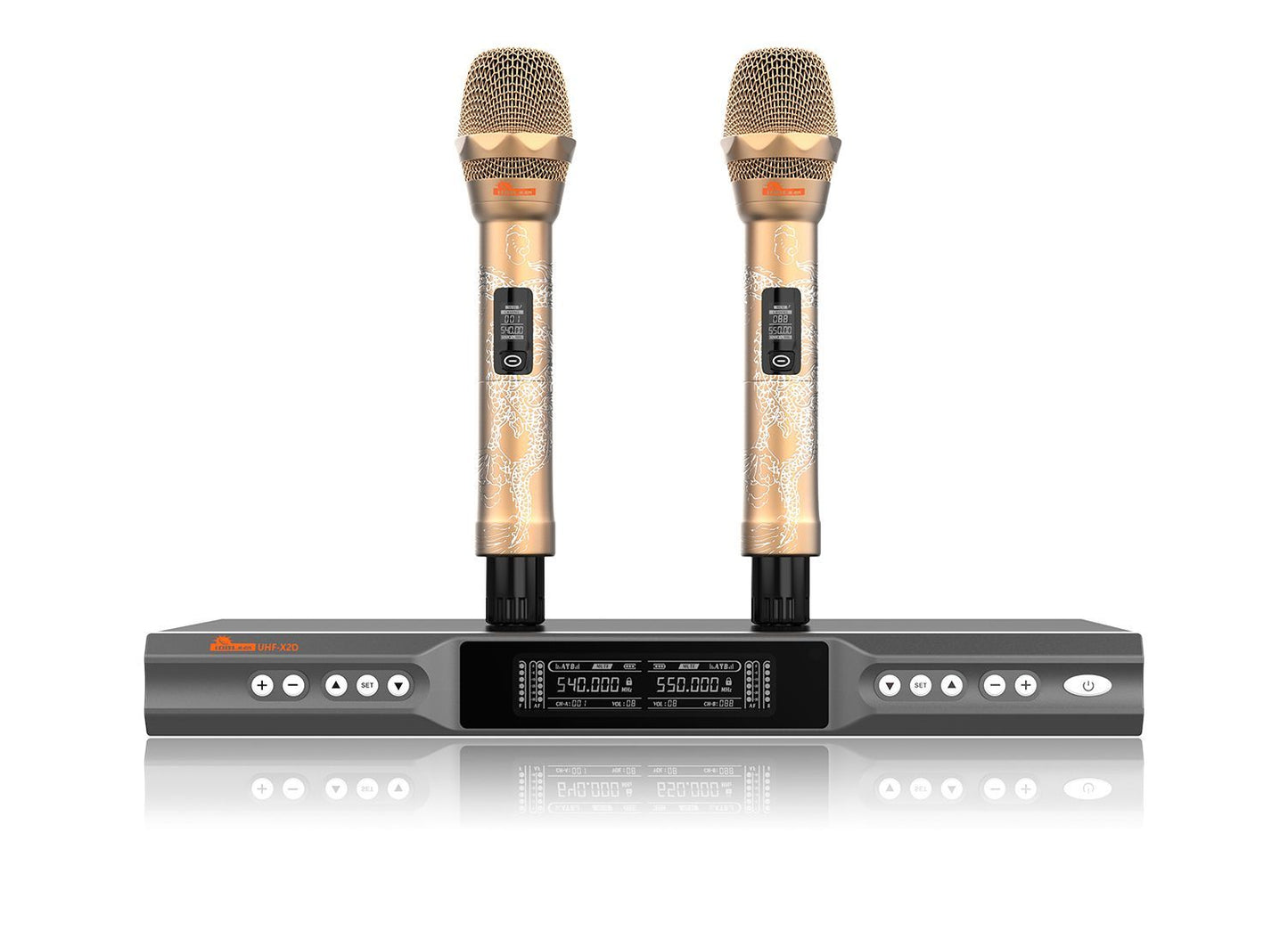 ( OPEN BOX - LIKE NEW ) UHF-X2D Golden Dragons Engraved with Dependable Performance and Professional Graded Wireless Microphones (Model 2025)