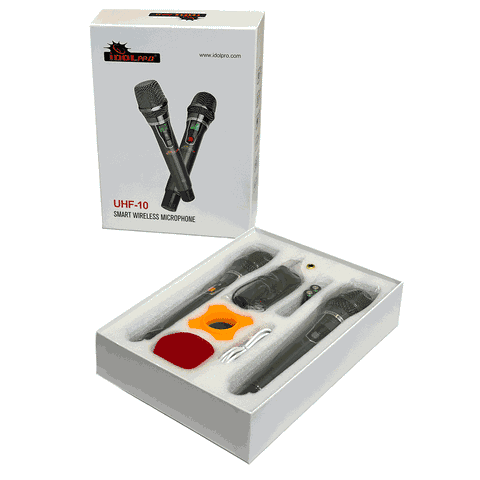 IDOLpro UHF-10 Dual Wireless Microphone Set With Rechargeable Receiver NEW 2024 - Mic Loa Kéo Di Động cho máy DJ06, DJ07 and DJ08