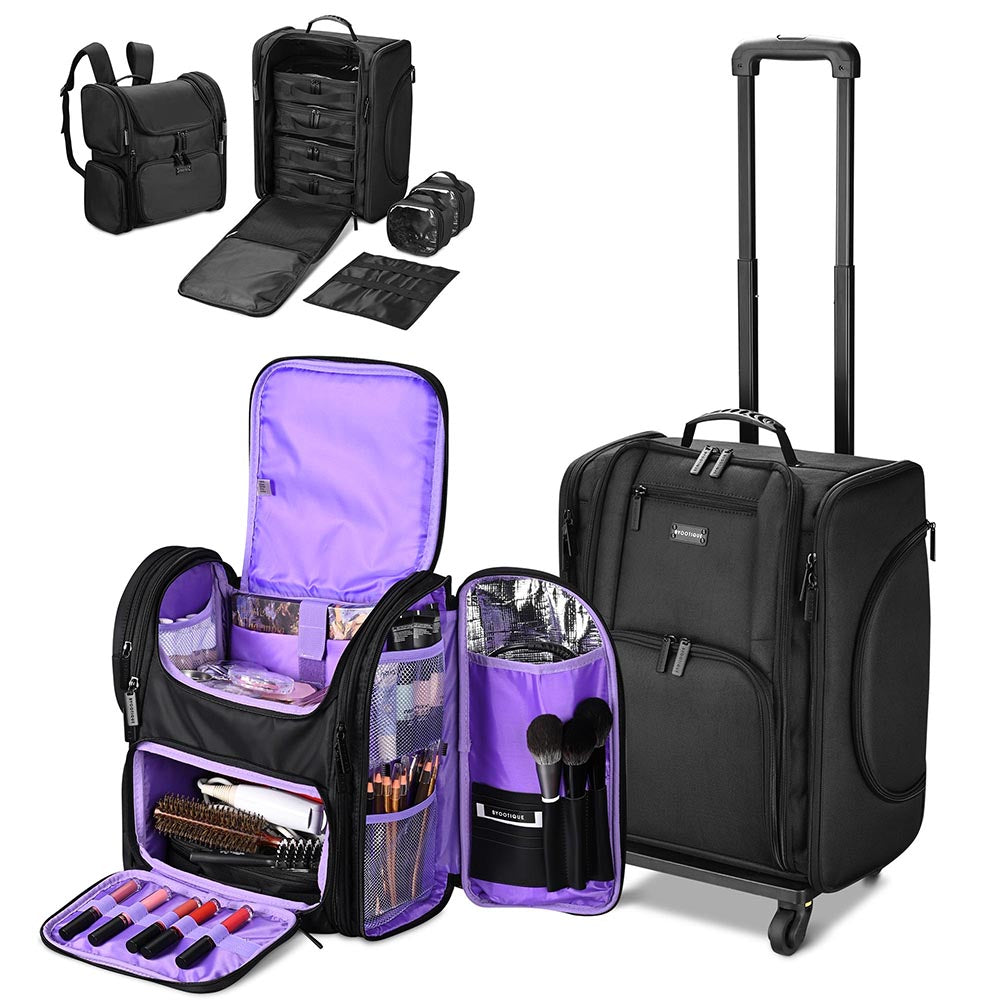 Byootique 2in1 Rolling Makeup Case with Backpack Detach Trolley