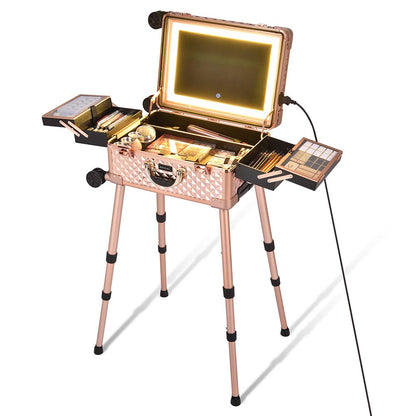 Byootique Rolling Studio Makeup Case with Lighted Mirror & Legs, L