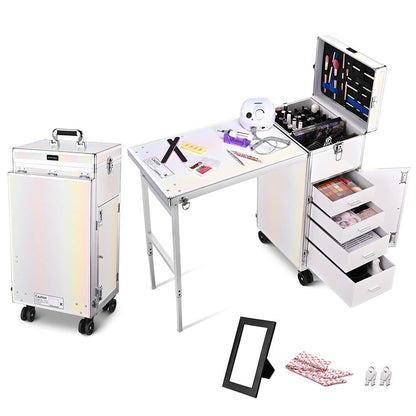 Byootique Nail Table Makeup Station Speaker Drawers Mirror