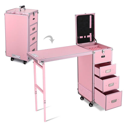 Byootique Makeup Artist Nail Tech Travel Case Workstation (Lefty & Righty) Pink