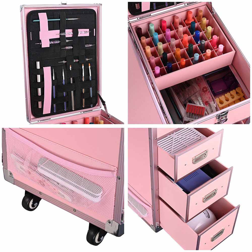 Byootique Makeup Artist Nail Tech Travel Case Workstation (Lefty & Righty) Pink