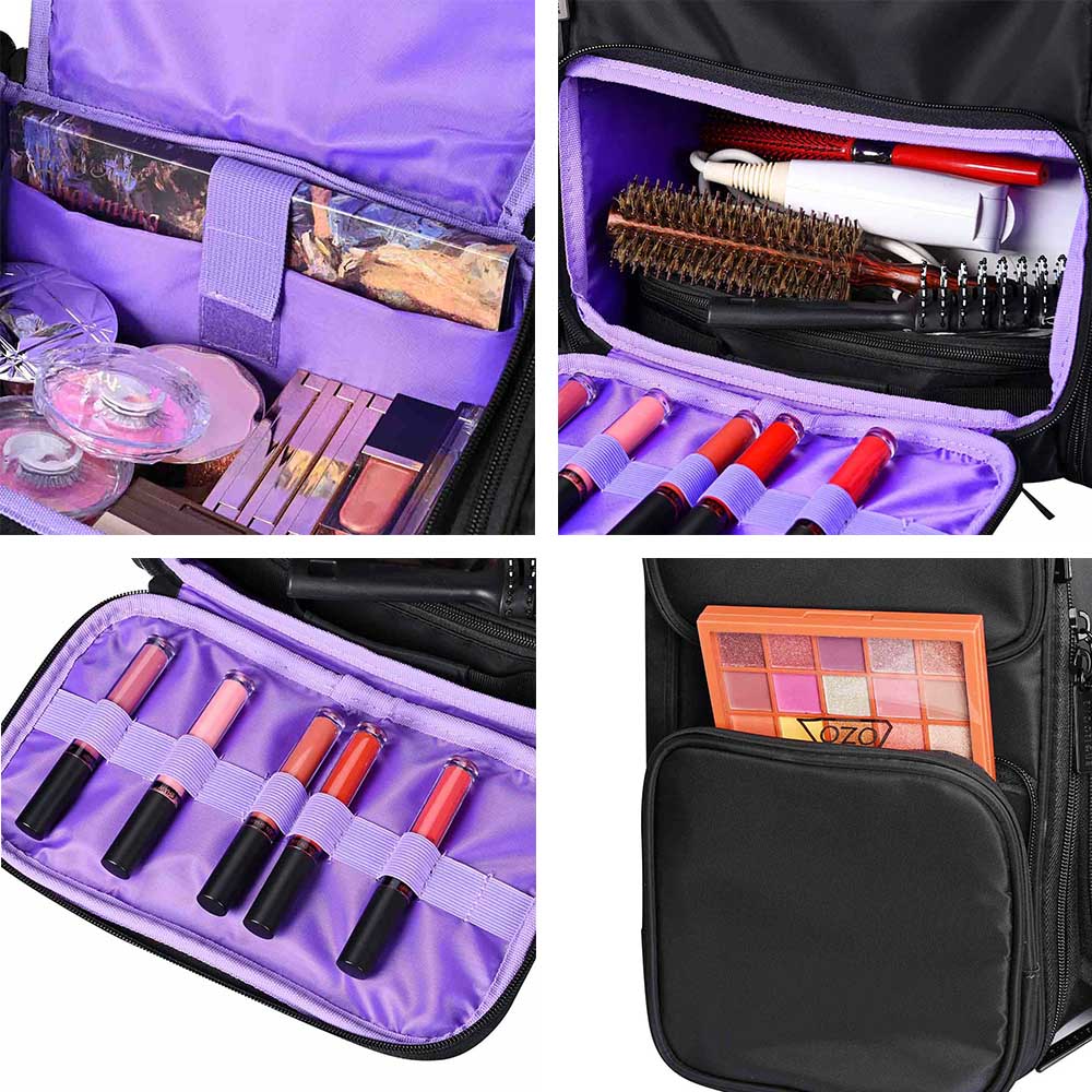 Byootique Pro Artist Makeup Barber Bag Backpack Travel Purple