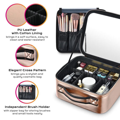 Byootique Gold 10" Cosmetic Makeup Case with Mirror