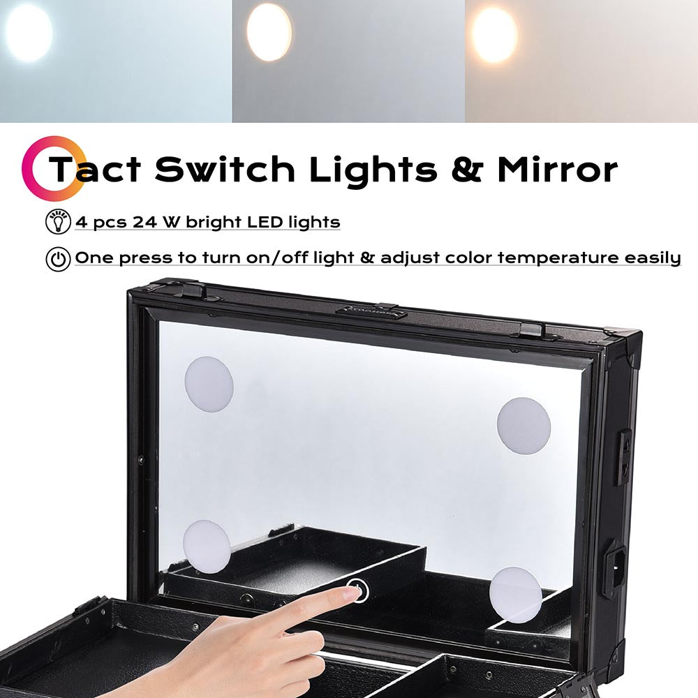 Byootique 4in1 Rolling Artist Makeup Case Touch Light Mirror