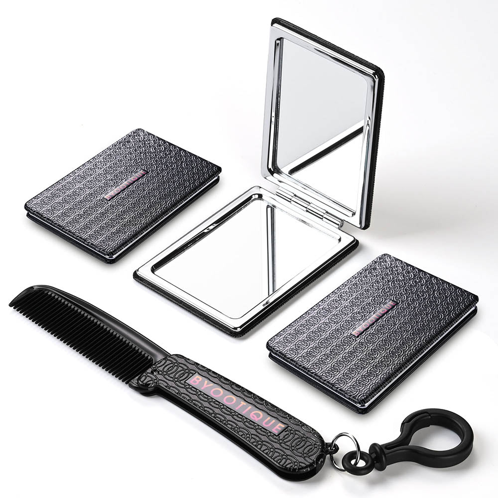 Byootique Magnifying Mirror Dual Sided with Comb Black 3ct/Pack