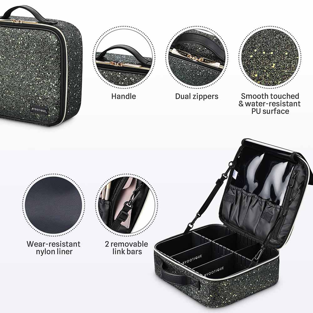 Byootique Sparkle Makeup Train Case w/ Dividers & Brush Holder