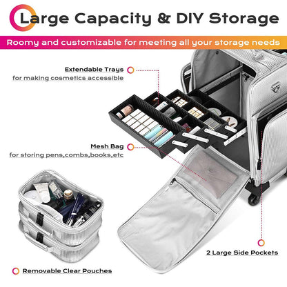 Byootique Makeup Case on Wheels with Trays & Large Capacity