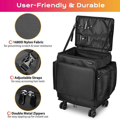 Byootique Cosmetology Hair Stylist Rolling Case with Backpack