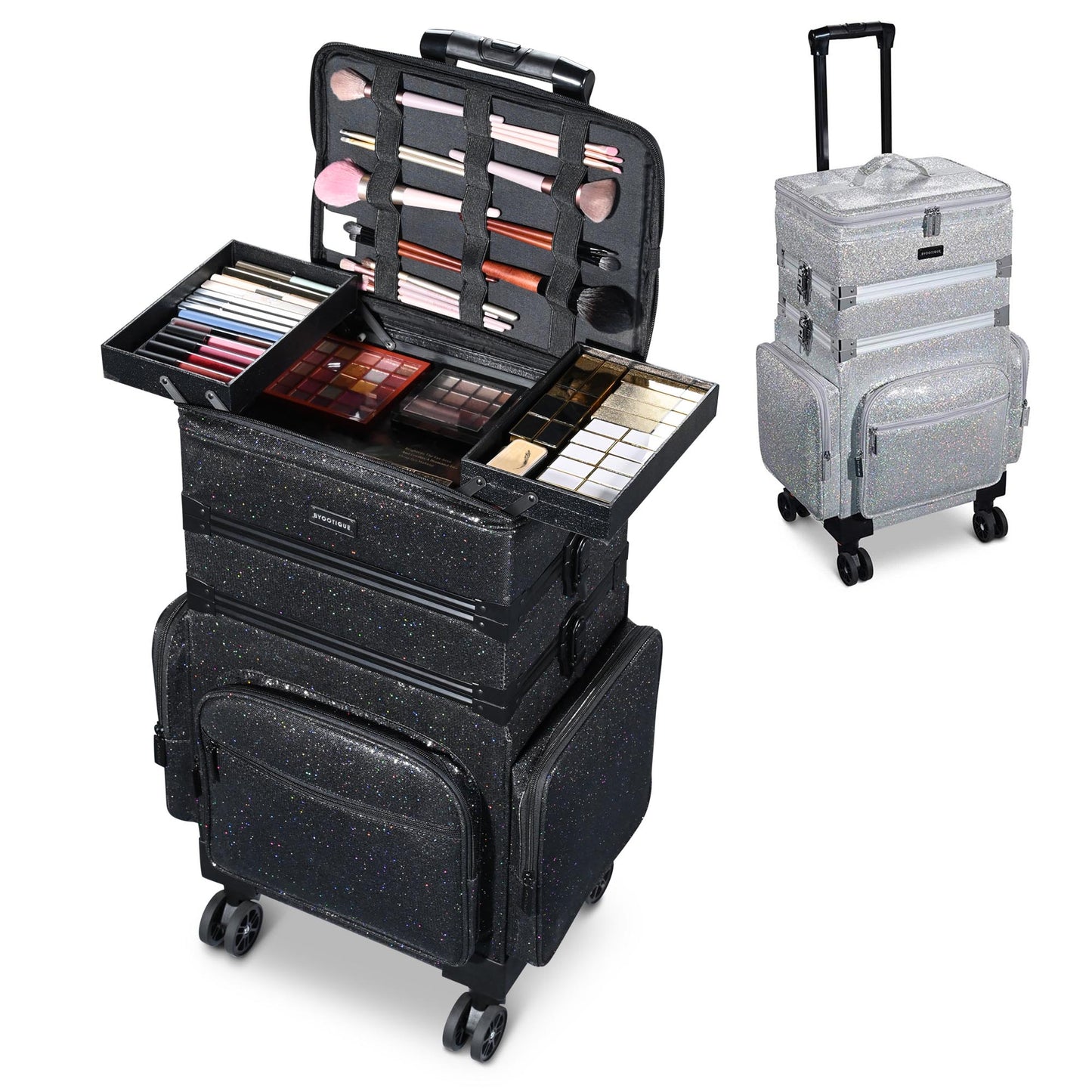 Byootique Sparkle 3 in 1 Rolling Makeup Case Hairdresser Organizer