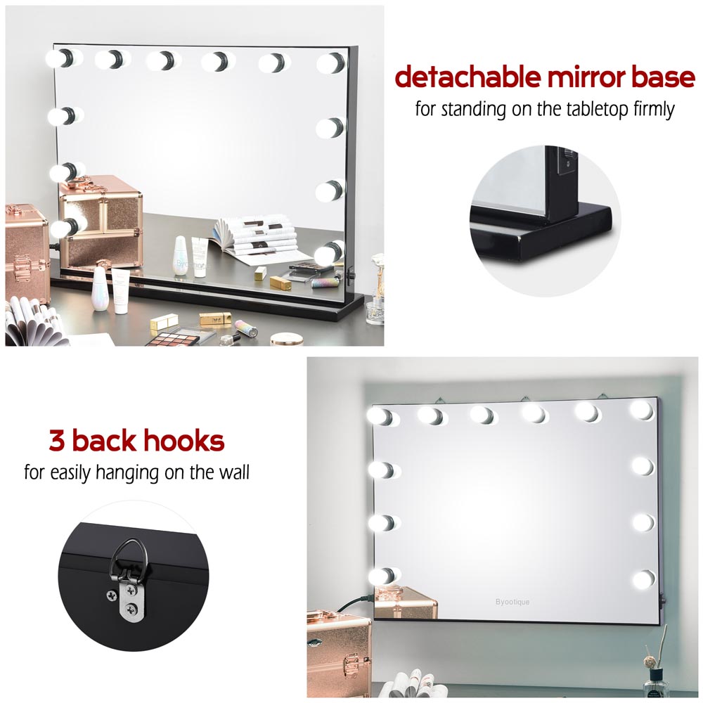 Byootique Hollywood Vanity Mirror 34x26 in Tabletop Wall Mount, Black