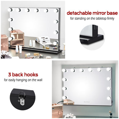 Byootique Hollywood Vanity Mirror 34x26 in Tabletop Wall Mount, Black