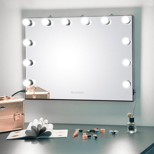 Byootique Hollywood Vanity Mirror 34x26 in Tabletop Wall Mount, Black