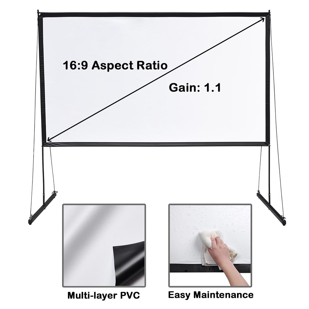 Yescom Outdoor Portable Projection Screen PVC w/ Metal Stand 100in 16:9