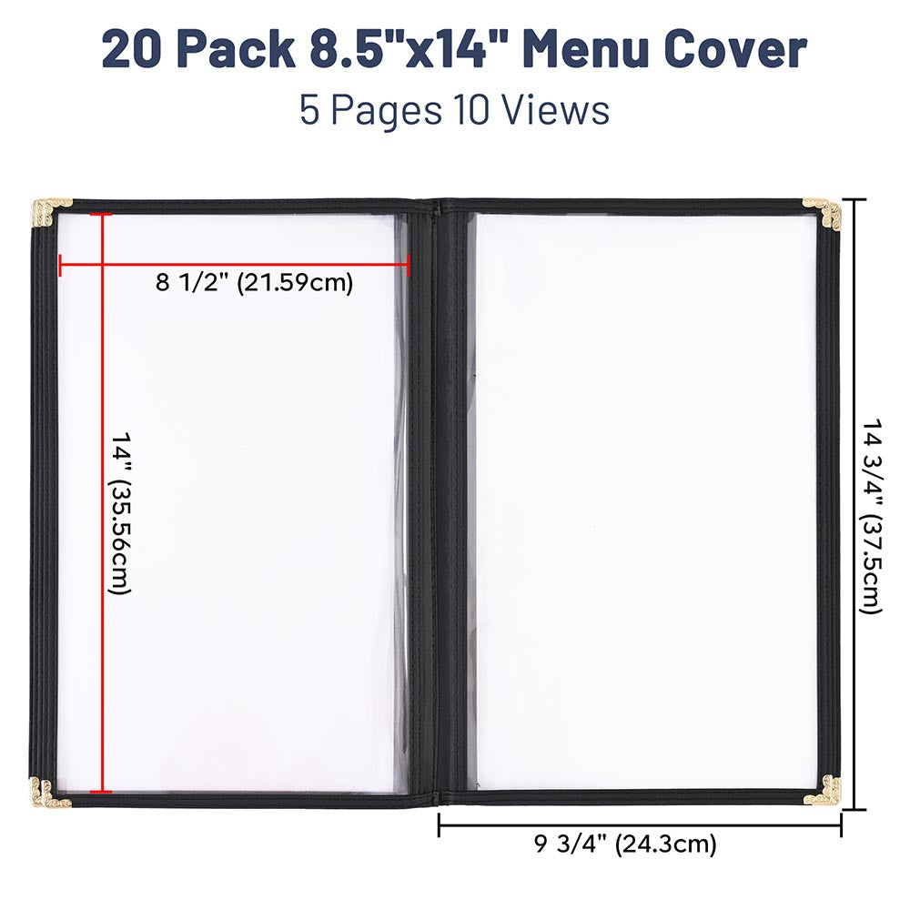 Yescom 20x Menu Covers Cafe Restaurant 10 View 8.5x14 Black