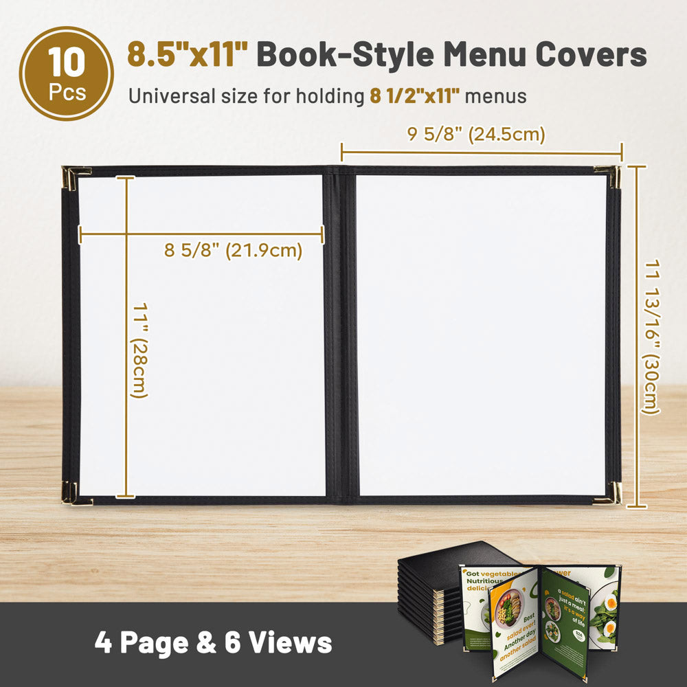 Yescom 8.5x11 PU Leather Menu Covers Set(10) 4-Page 6-View