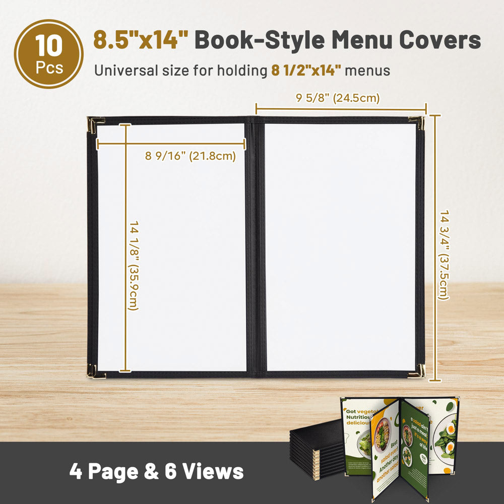 Yescom 8.5x14 PU Leather Menu Covers Set(10) 4-Page 6-View