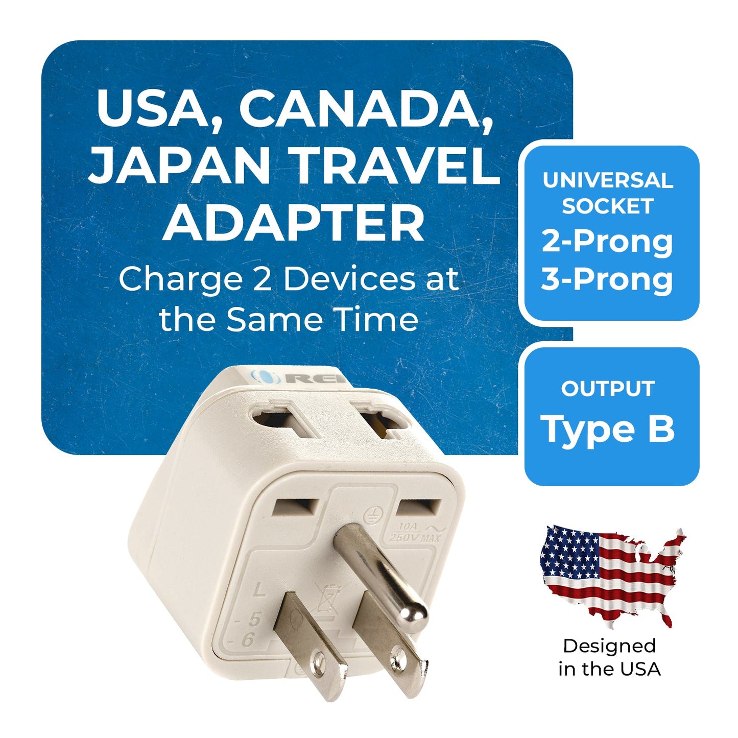 Japan, Philippines Travel Adapter - 2 in 1 - Type B - Compact Design (DB-5)