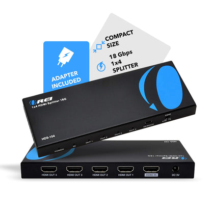 1x4 HDMI Splitter with Power Adapter : 1-in 4-out, EDID (HDS-104)