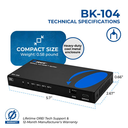 1x4 HDMI Splitter : 1-In 4-Out, UltraHD 8K, EDID (BK-104)