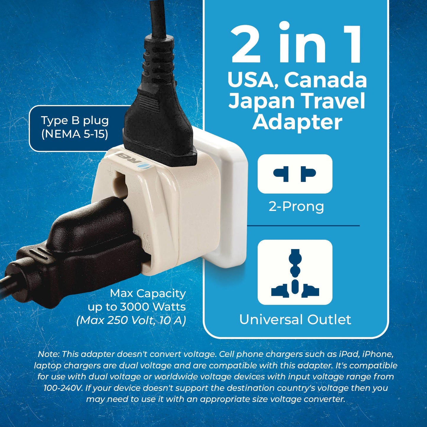 Japan, Philippines Travel Adapter - 2 in 1 - Type B - Compact Design (DB-5)