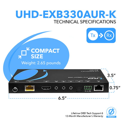 4K HDBaseT HDMI Extender Over CAT5e/6/7 with ARC/eARC & KVM Control up to 330 Ft (UHD-EXB330AUR-K)