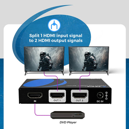 1x2 HDMI Splitter 1-In 2-Out, UltraHD 8K, EDID (BK-102)