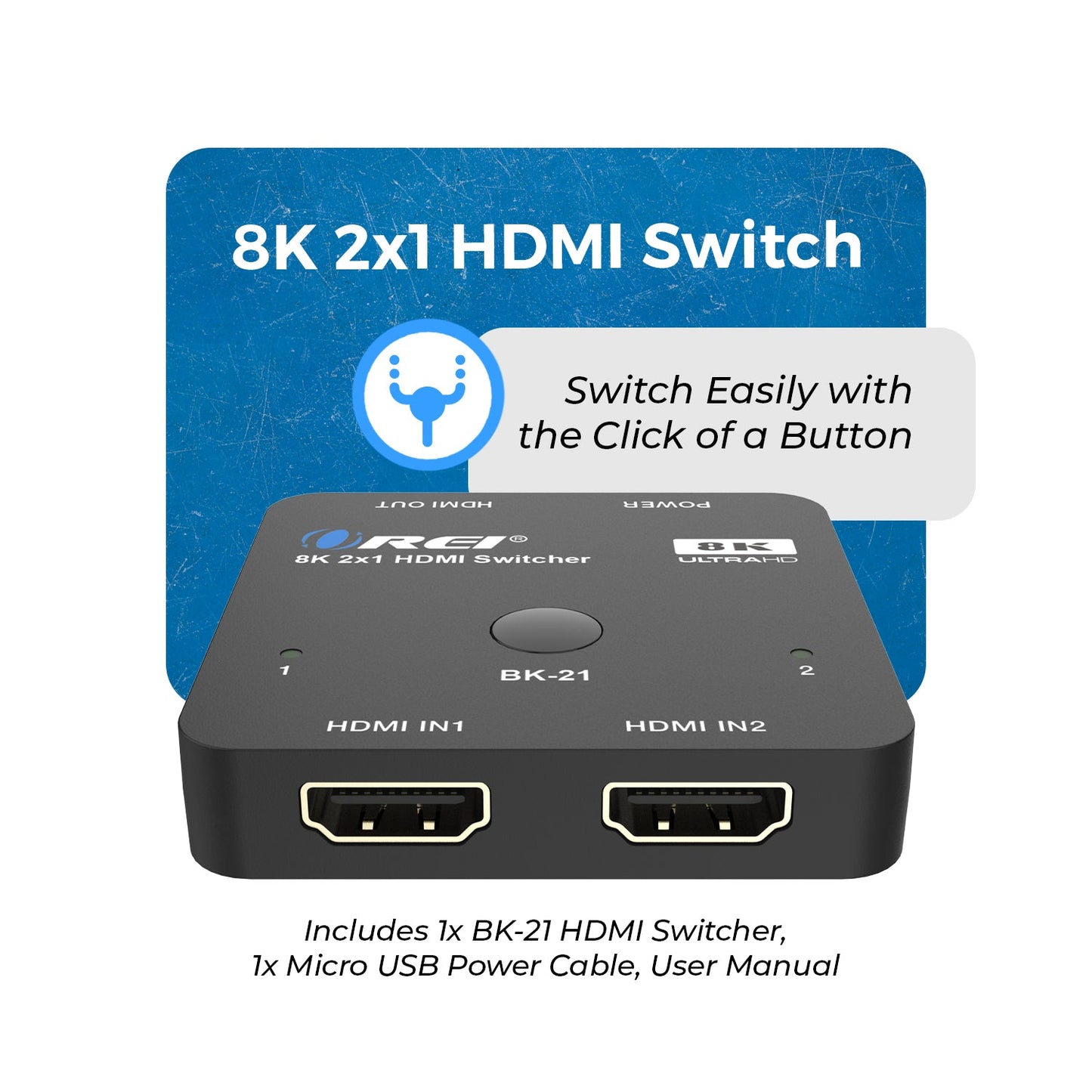 2 in 1 out 8K HDMI Switch with HDR10+ & Dolby Vision (BK-21)