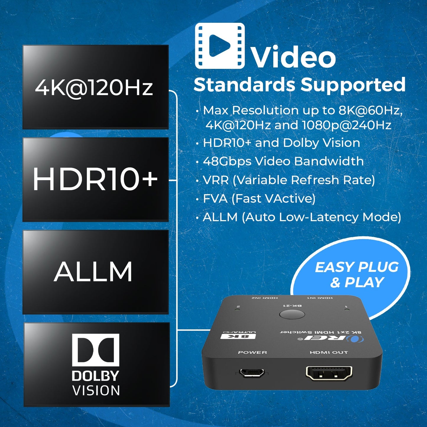 2 in 1 out 8K HDMI Switch with HDR10+ & Dolby Vision (BK-21)