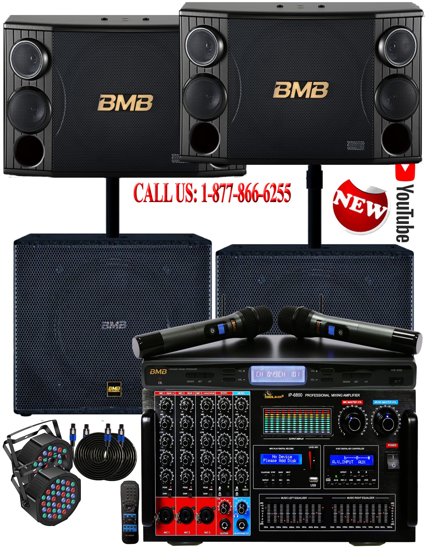 KARAOKE SYSTEM 10 - BMB TOP SYSTEM 3-Way Vocal Speakers 6400 Watts - 2 BMB Subwoofers - Amplifier 8000 Watts - NEWEST MODEL: 2025