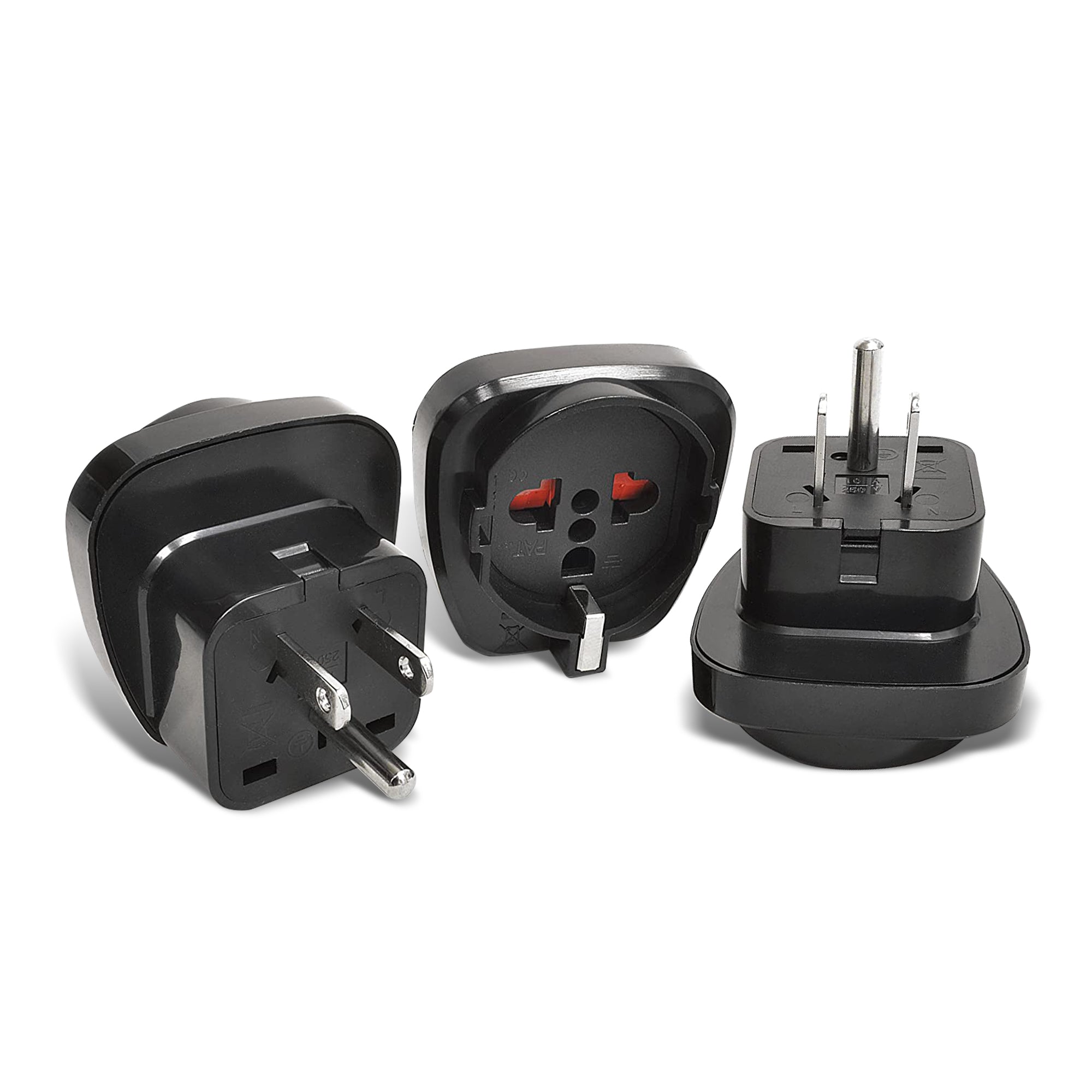 OREI GP-95 Schuko European to USA Grounded Plug Adapter - 3 Pack