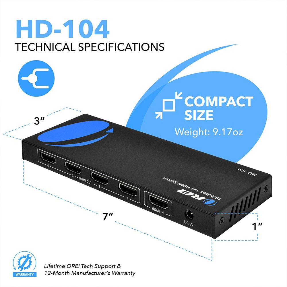 1 Input 4 Output HDMI Splitter with EDID management (HD-104)