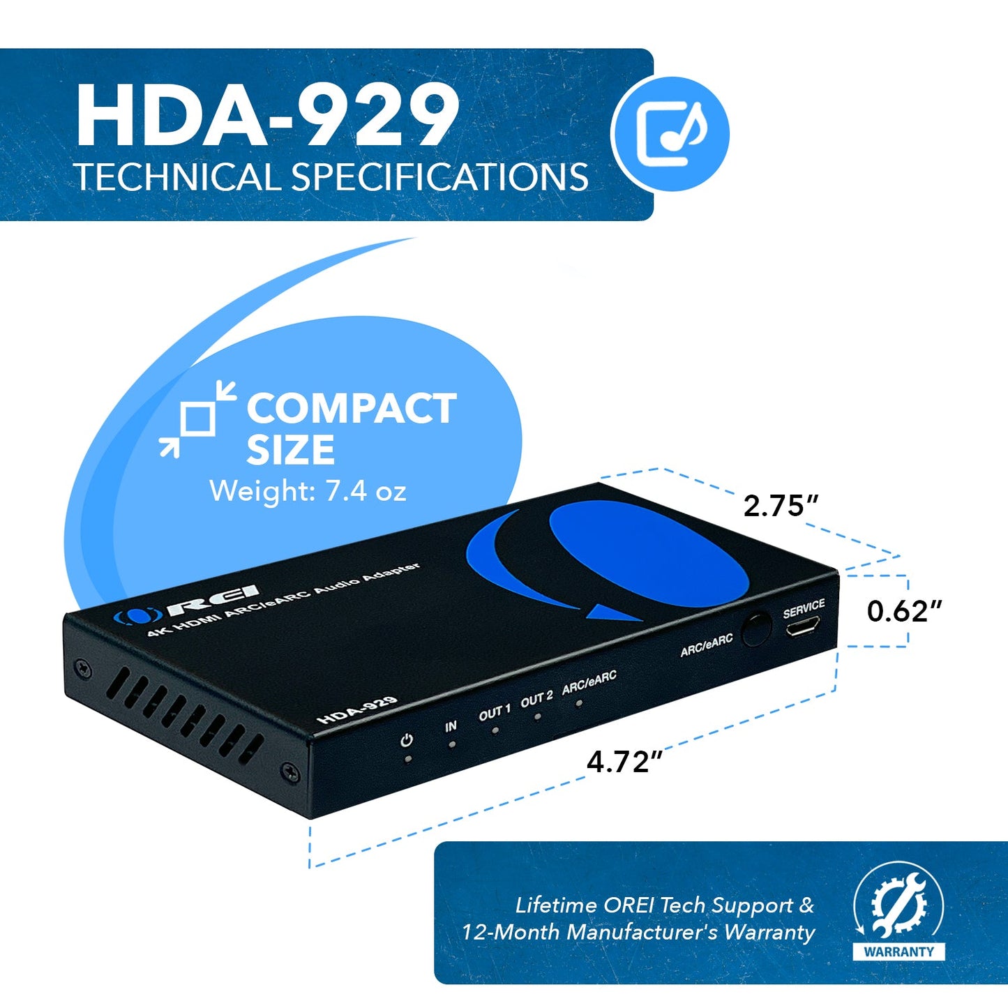 4K HDMI Audio Extractor ARC/eARC - Auto EDID management (HDA-929)