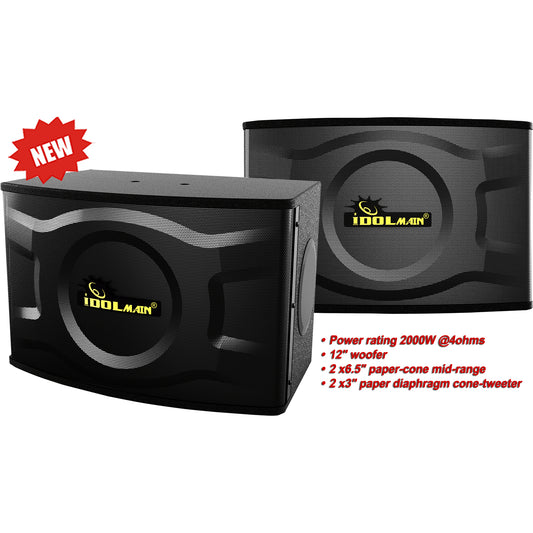 IDOLmain IPS-30 - 2000W 12" 3 Way Professional Graded Karaoke Speakers - MODEL 2025 (FREE Stands, Wires)