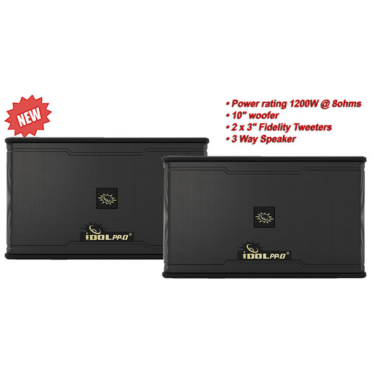 IDOLpro IPS-700 - 1200W 10" Woofer 3 Way High Power Professional Karaoke Speakers - MODEL 2025 ( FREE Stands, Wires )
