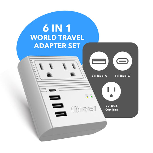 World Travel Adapter Plug International- All in One- 3 USB- Compact Design (M8 Max)