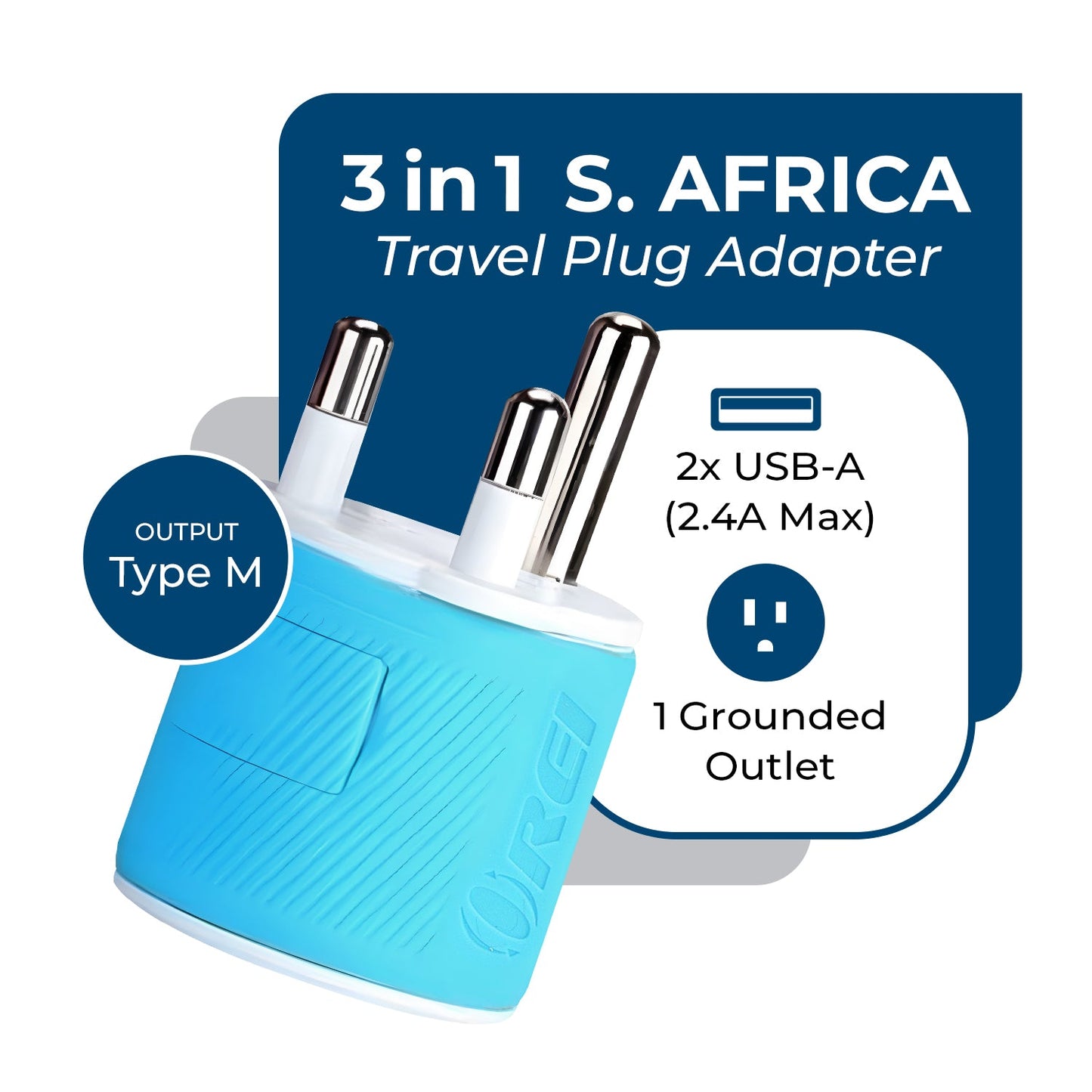 South Africa, Botswana Travel Adapter - 3 in 1 - 2 USB - Type M - Compact Design (U2U-10L)