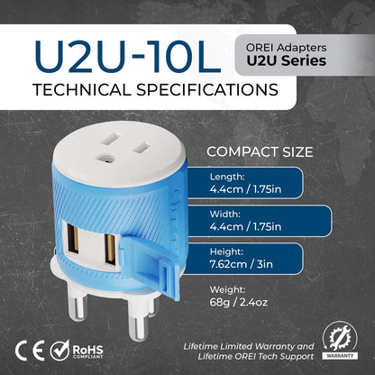 South Africa, Botswana Travel Adapter - 3 in 1 - 2 USB - Type M - Compact Design (U2U-10L)