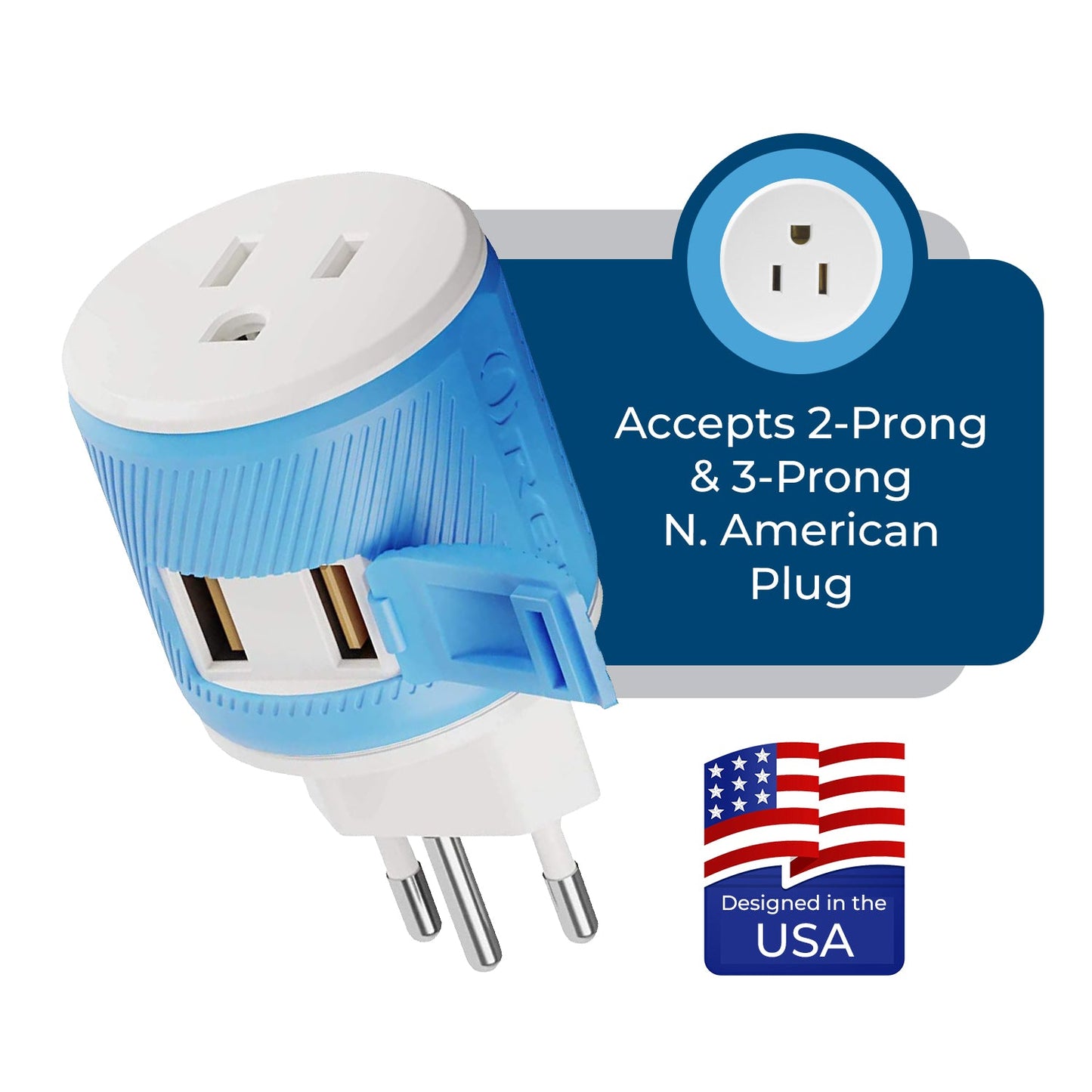 Switzerland Travel Adapter - 3 in 1 - 2 USB - Type J - Compact Design (U2U-11A)