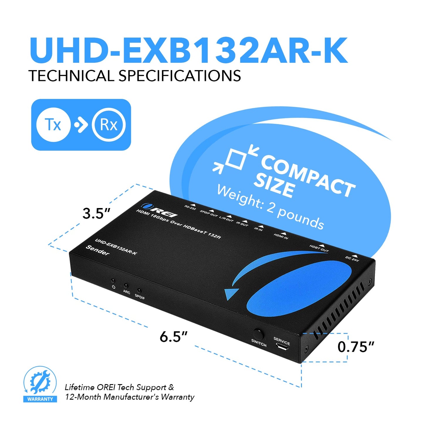 Ultra HD 4K HDMI Extender with HDBaseT Over CAT5e/6/7 Support ARC & Audio Extraction (UHD-EXB132AR-K)