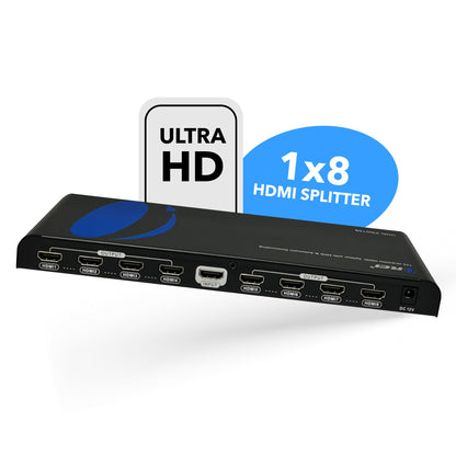 1x8 HDMI Splitter: 1-in 8-out, UltraHD 4K, Auto-Downscale, EDID (UHD-PRO108)