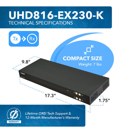 4K 8x8 HDMI Matrix Extender with IR & RS-232 control upto 230 feet (UHD816-EX230-K)