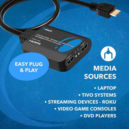 OREI HDMI Splitter 1 in 2 out with Downscaler, 3D, upto 4k@60Hz (UHDS-102C)