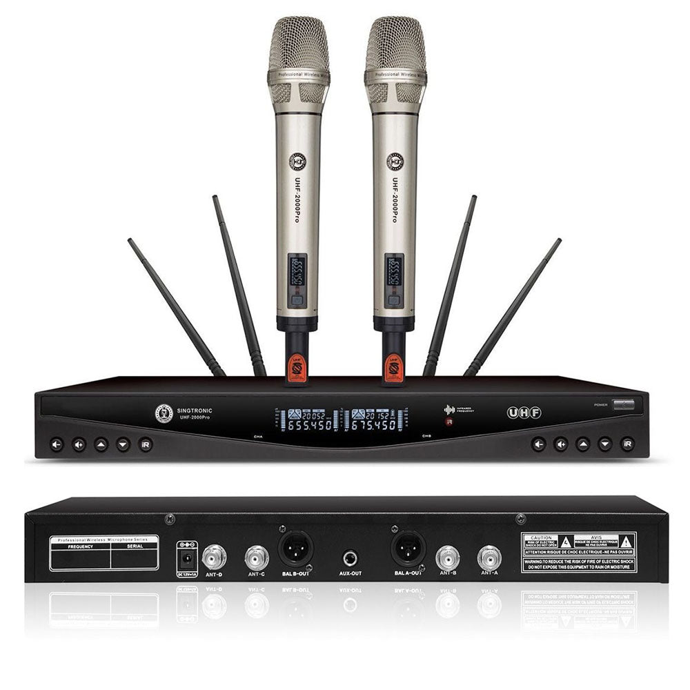 Singtronic UHF-2000Pro Professional Dual UHF PLL True Diversity Wireless Microphone Karaoke System