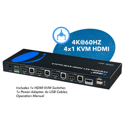 OREI 4K@60Hz 4X1 HDMI KVM Switch with RS-232 Control (UKM-401)