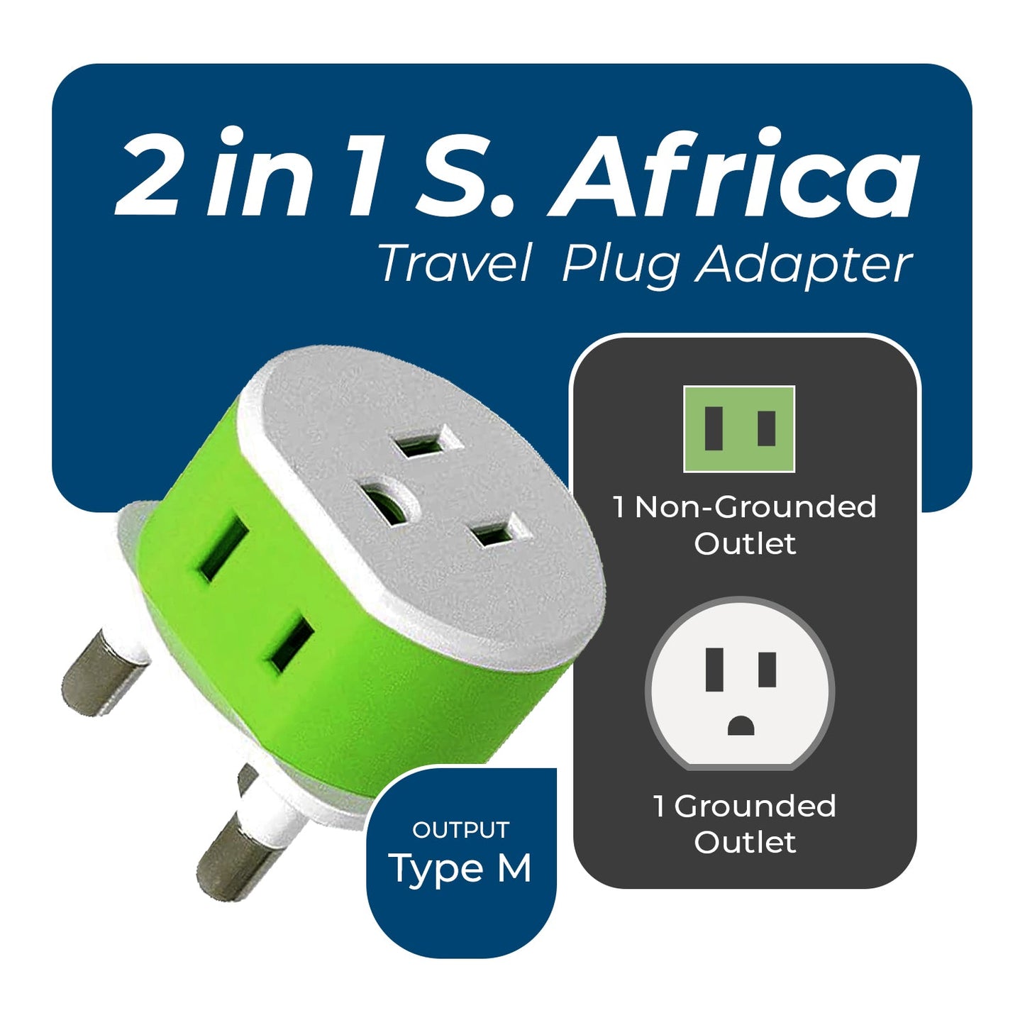 South Africa, Botswana Travel Adapter - 2 in 1 - Type M - Compact Design (US-10L)